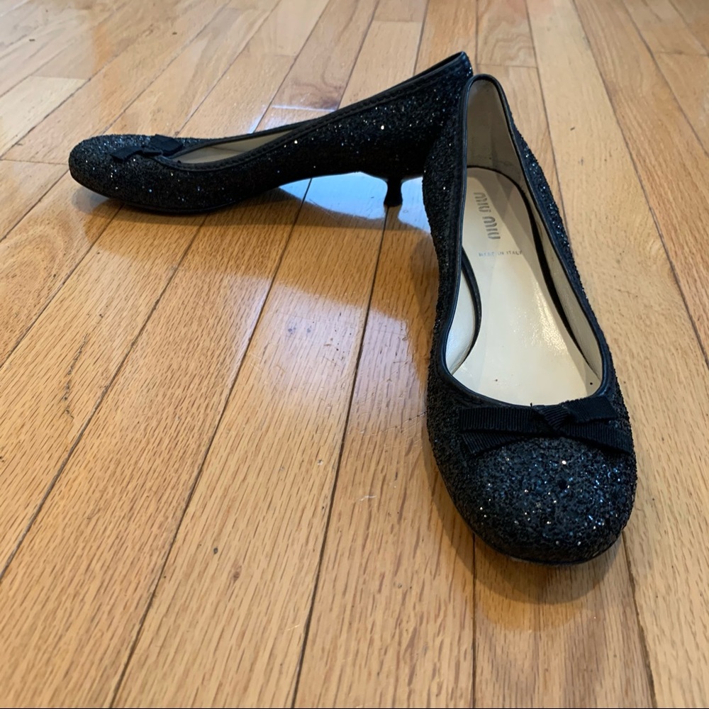 Miu Miu Round Toe Sparkly Kitten Heel Shoes Sz 38 - image 1
